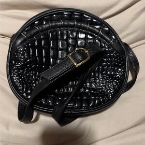 Black Croc-Embossed Round Leather Crossbody Bag Vintage Pantera